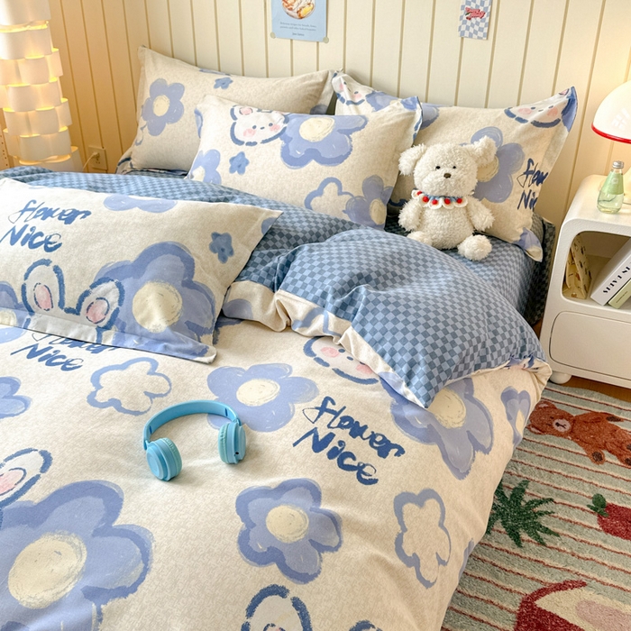 91家纺网 家纺一手货源 找家纺 典曼家纺 2025新款原棉加厚磨毛印花四件套 布鲁兔