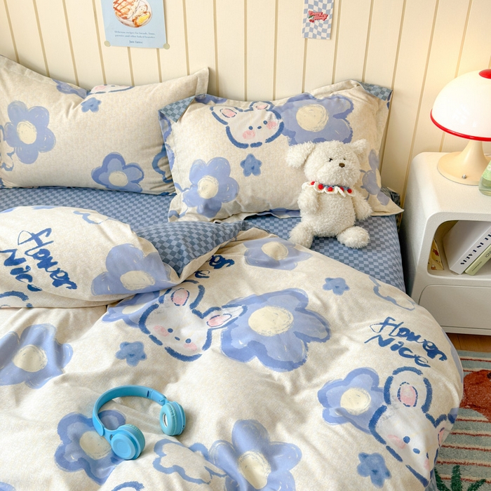 91家纺网 家纺一手货源 找家纺 典曼家纺 2025新款原棉加厚磨毛印花四件套 布鲁兔