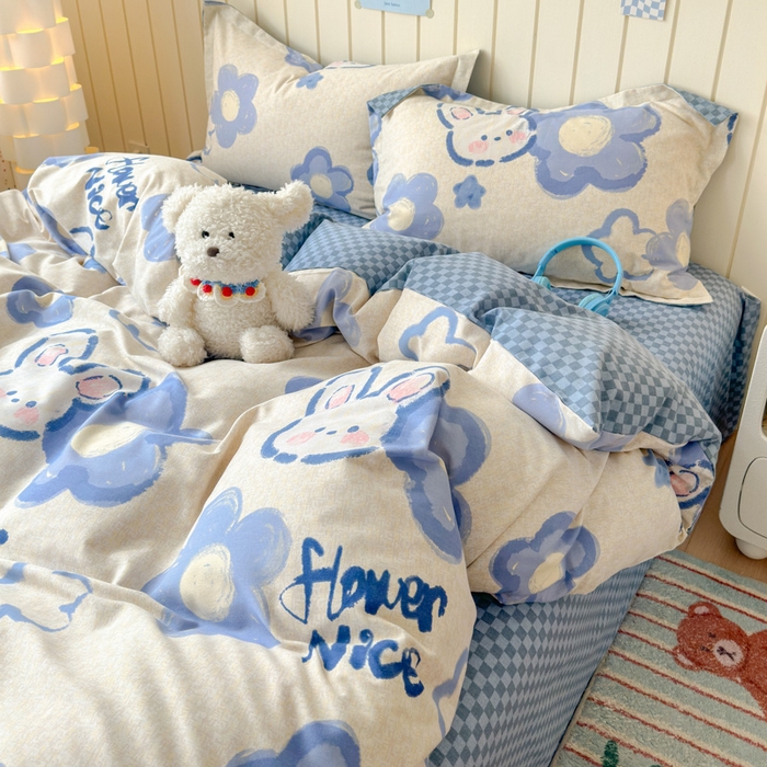 91家纺网 家纺一手货源 找家纺 典曼家纺 2025新款原棉加厚磨毛印花四件套 布鲁兔