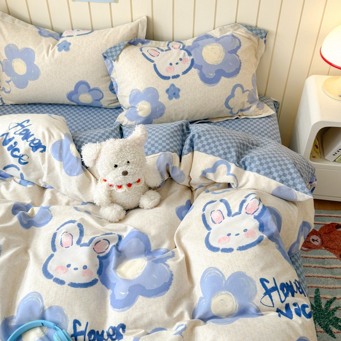 91家纺网 家纺一手货源 找家纺 典曼家纺 2025新款原棉加厚磨毛印花四件套 布鲁兔