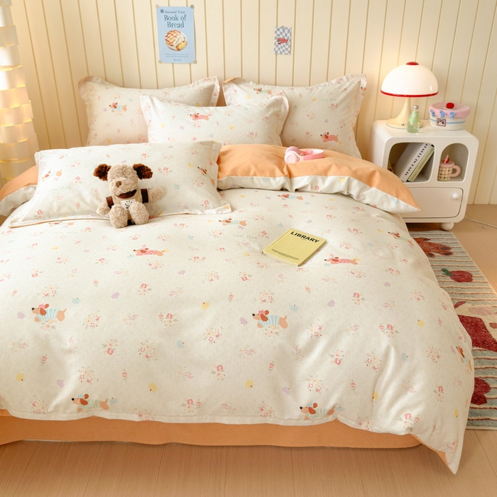 91家纺网 家纺一手货源 找家纺 典曼家纺 2025新款原棉加厚磨毛印花四件套 简兮