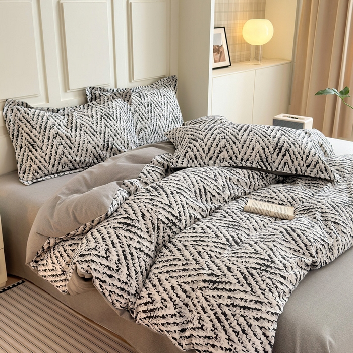 91家纺网 家纺一手货源 找家纺 典曼家纺 2025新款原棉加厚磨毛印花四件套 麦语-灰