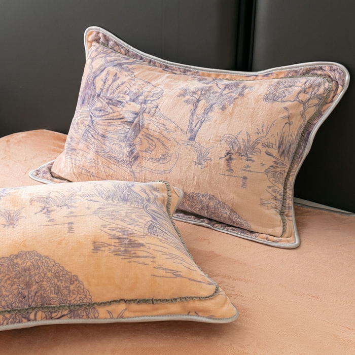 91家纺网 家纺一手货源 找家纺 栩裕 2025新款7斤重牛奶金貂绒印花牛奶绒四件套 爱在深秋