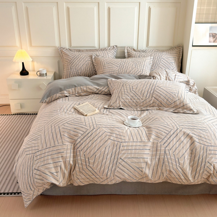 91家纺网 家纺一手货源 找家纺 典曼家纺 2025新款原棉加厚磨毛印花四件套 眠时光