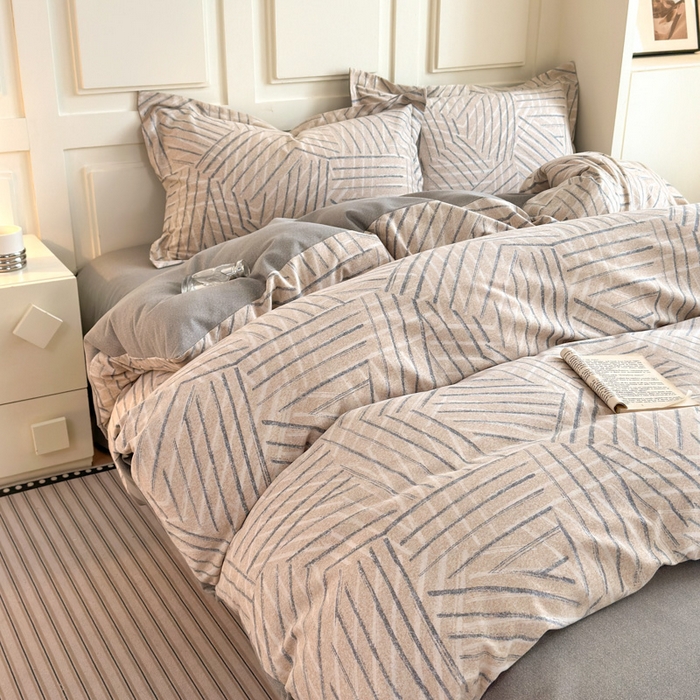 91家纺网 家纺一手货源 找家纺 典曼家纺 2025新款原棉加厚磨毛印花四件套 眠时光