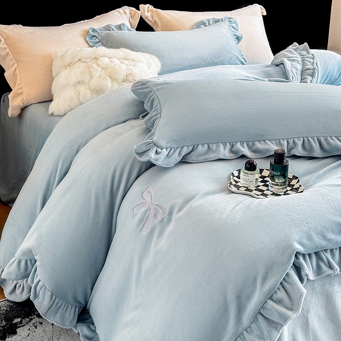 91家纺网 家纺一手货源 找家纺 （总）2025新款蝴蝶结绣花牛奶绒四件套