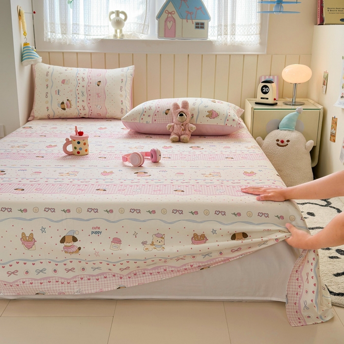 91家纺网 家纺一手货源 找家纺 典曼家纺 2025新款40支学生季卡通印花床单单床单床单单件 甜甜圈