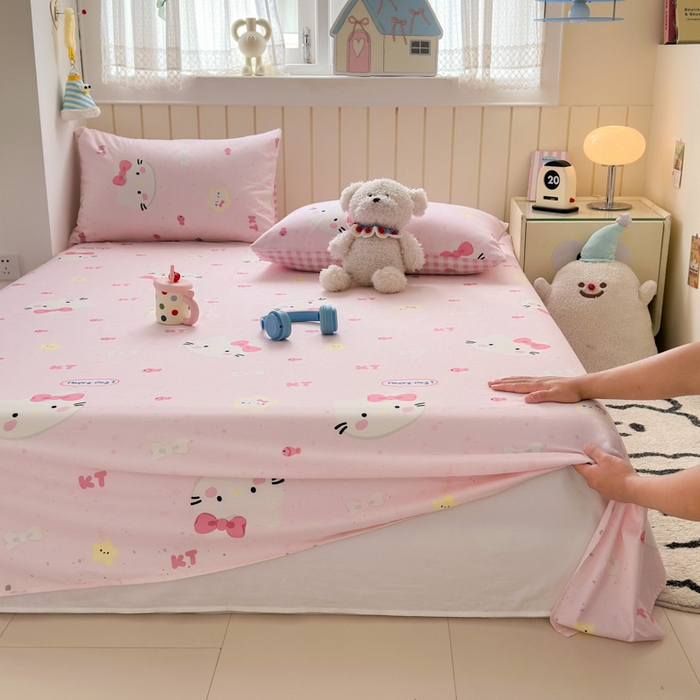 91家纺网 家纺一手货源 找家纺 典曼家纺 2025新款40支学生季卡通印花床单单床单床单单件 甜心猫咪