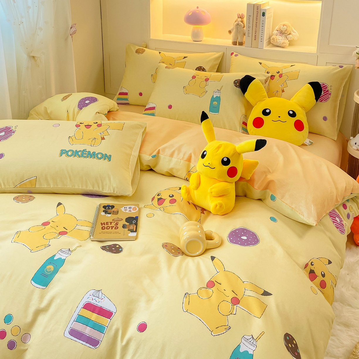 91家纺网 家纺一手货源 找家纺 博雅 2025新款宝可梦皮卡丘成人床正版授权全棉四件套 零食皮卡丘