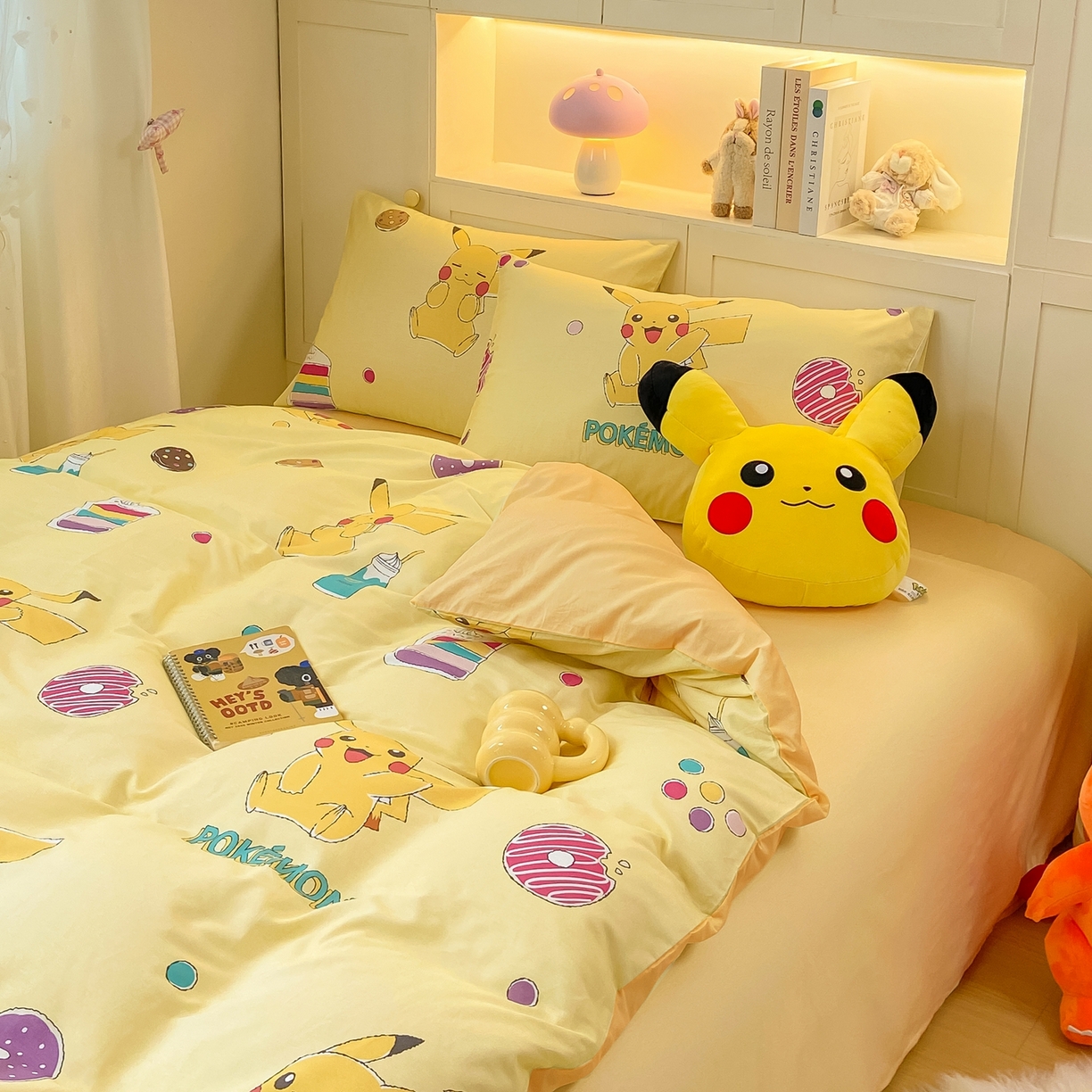 91家纺网 家纺一手货源 找家纺 博雅 2025新款宝可梦皮卡丘成人床正版授权全棉四件套 零食皮卡丘
