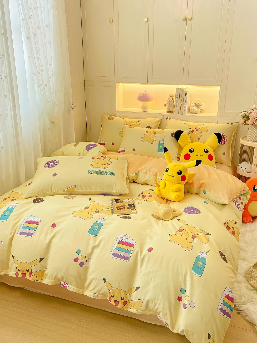 91家纺网 家纺一手货源 找家纺 博雅 2025新款宝可梦皮卡丘成人床正版授权全棉四件套 零食皮卡丘