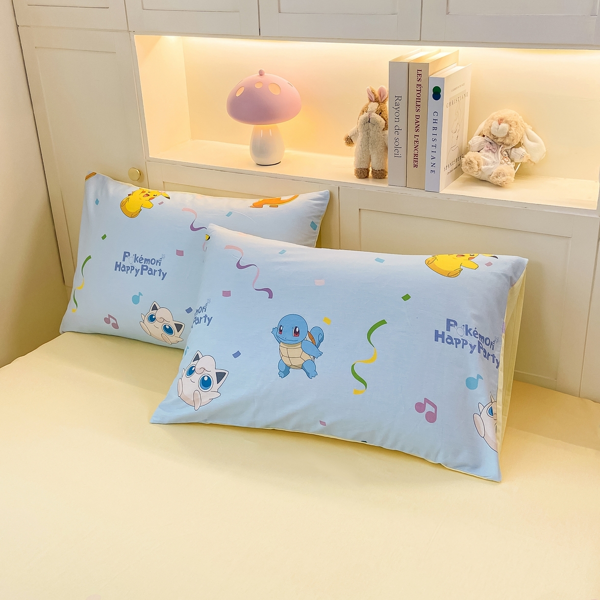 91家纺网 家纺一手货源 找家纺 博雅 2025新款宝可梦皮卡丘成人床正版授权全棉四件套 喷火龙与皮卡丘