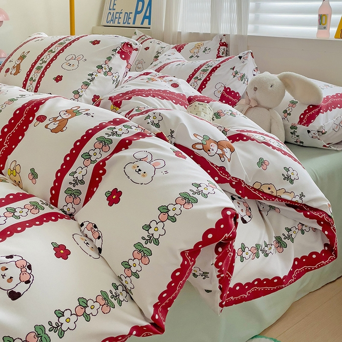 91家纺网 家纺一手货源 找家纺 （总）2025开学季新款学生宿舍三件套被套小清新卡通超柔水洗云朵棉四件套