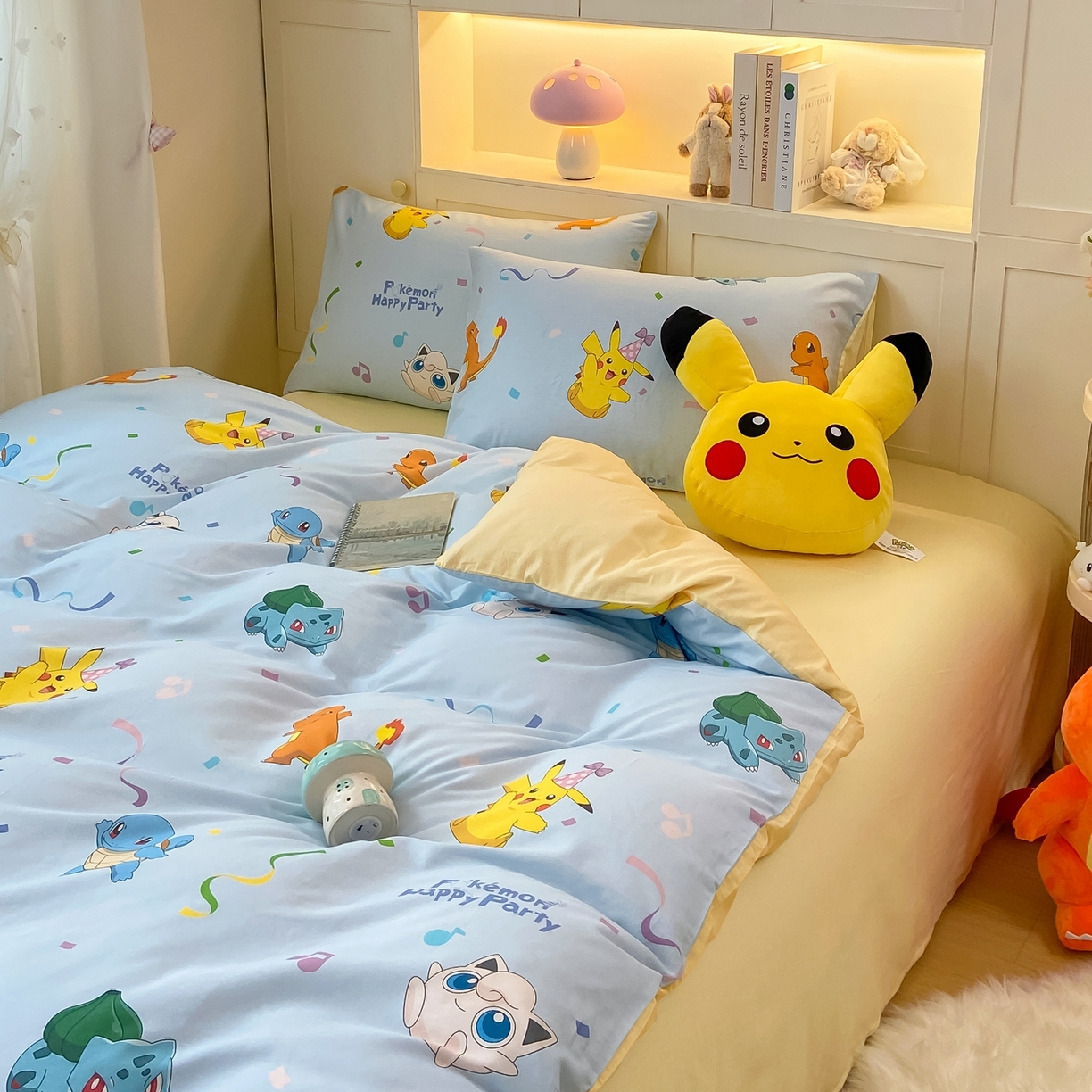91家纺网 家纺一手货源 找家纺 博雅 2025新款宝可梦皮卡丘成人床正版授权全棉四件套 喷火龙与皮卡丘