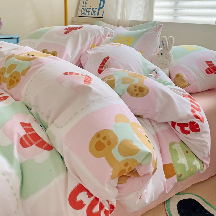 91家纺网 家纺一手货源 找家纺 （总）2025开学季新款学生宿舍三件套被套小清新卡通超柔水洗云朵棉四件套