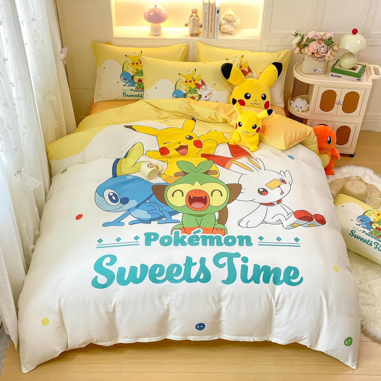 博雅 2025新款宝可梦皮卡丘成人床正版授权全棉四件套 皮卡丘家族