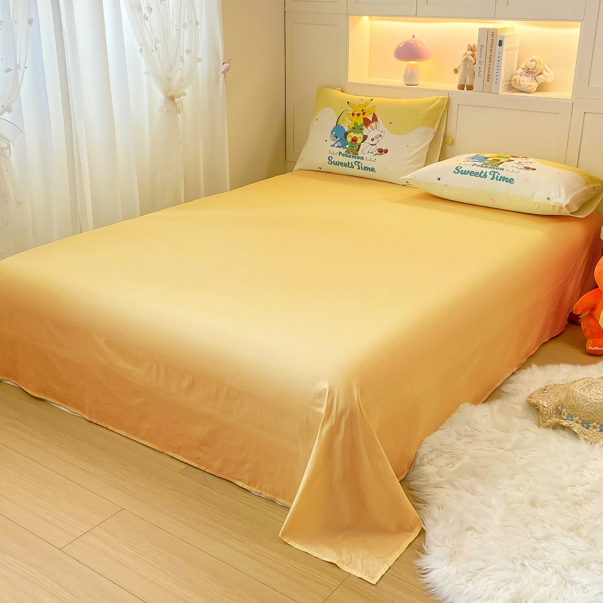 91家纺网 家纺一手货源 找家纺 博雅 2025新款宝可梦皮卡丘成人床正版授权全棉四件套 皮卡丘家族