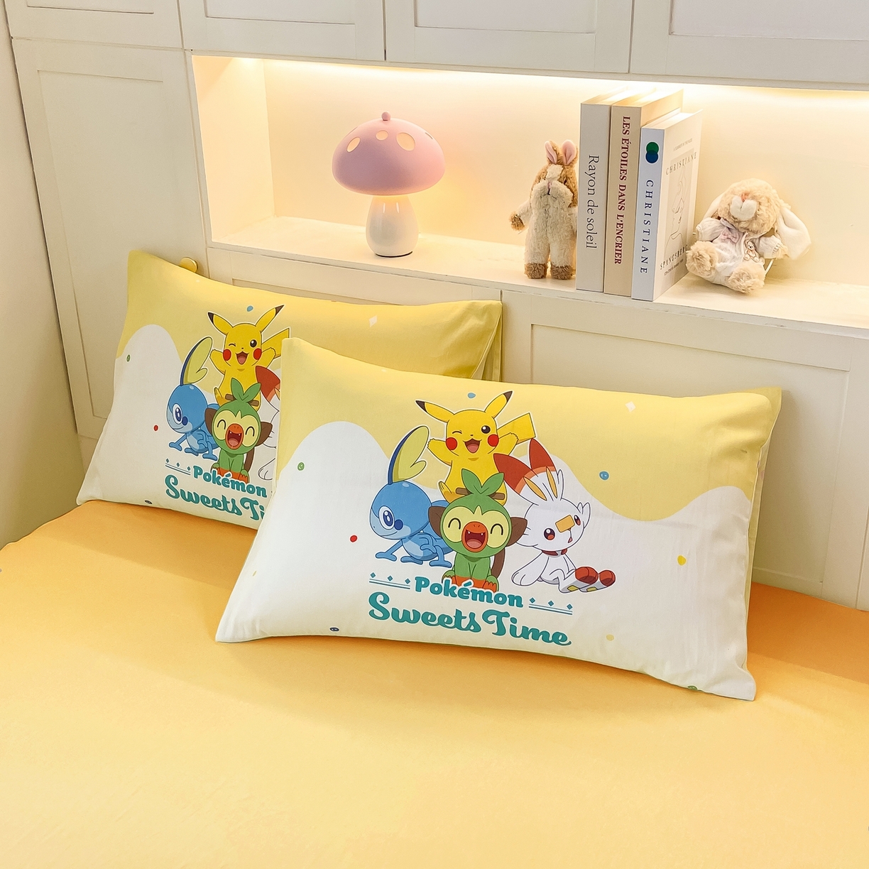 91家纺网 家纺一手货源 找家纺 博雅 2025新款宝可梦皮卡丘成人床正版授权全棉四件套 皮卡丘家族