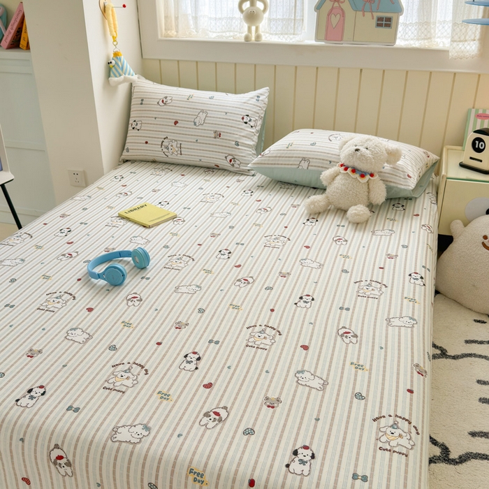 91家纺网 家纺一手货源 找家纺 典曼家纺 2025新款40支学生季卡通印花床单单床单床单单件 茶茶狗