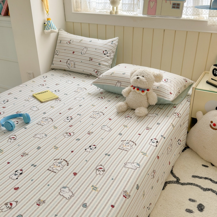 91家纺网 家纺一手货源 找家纺 典曼家纺 2025新款40支学生季卡通印花床单单床单床单单件 茶茶狗