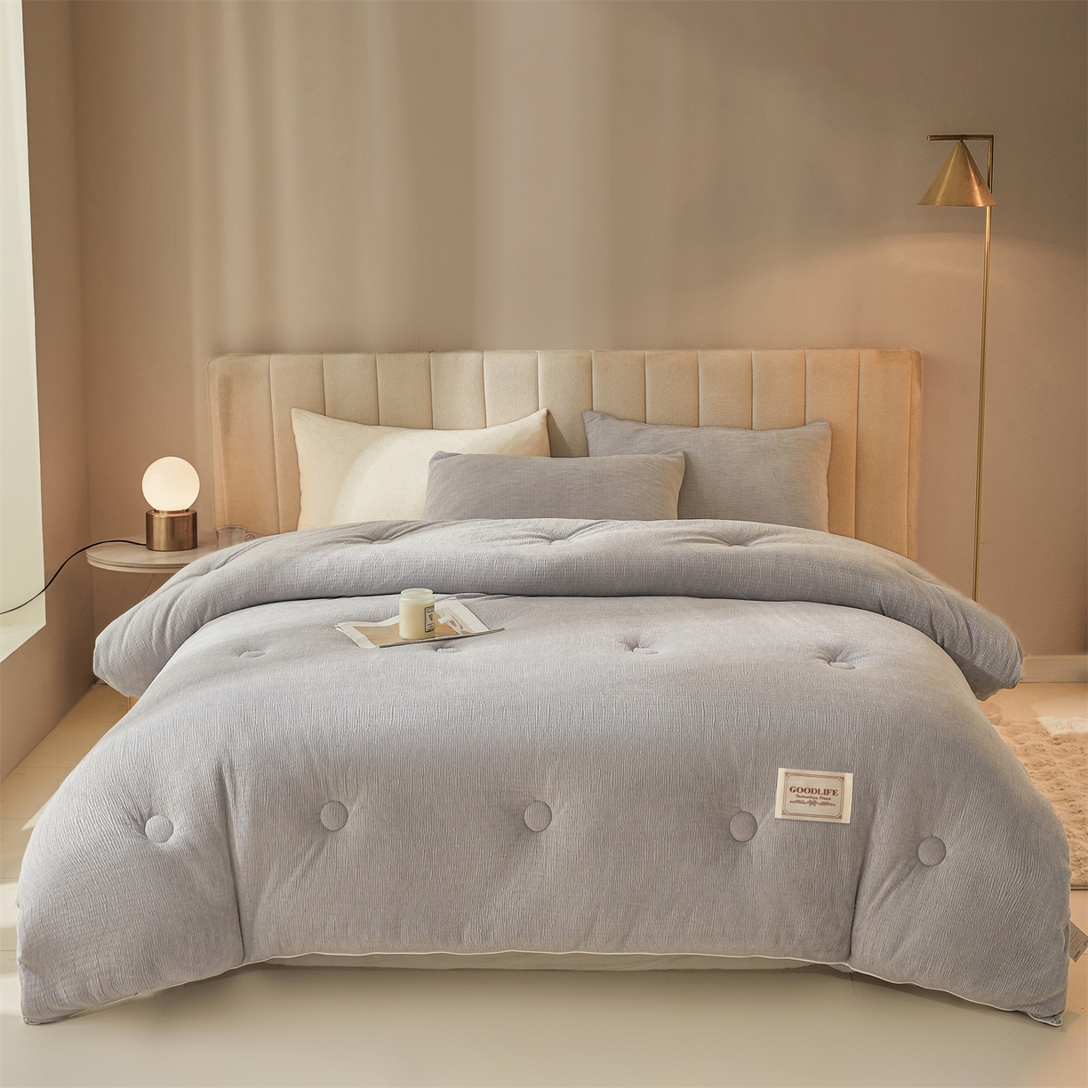 91家纺网 家纺一手货源 找家纺 雯豆家纺 2025秋冬新款加厚皱皱绒被子冬被高档被芯双人单人被子 皱皱绒冬被-高级灰