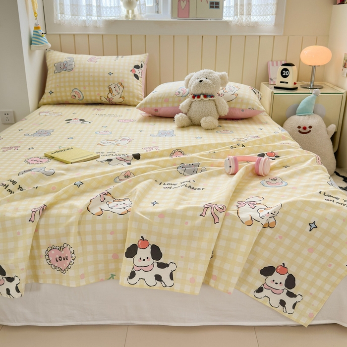 91家纺网 家纺一手货源 找家纺 典曼家纺 2025新款40支学生季卡通印花床单单床单床单单件 格子猫