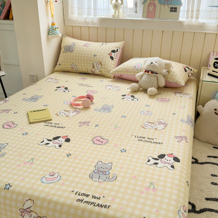 91家纺网 家纺一手货源 找家纺 典曼家纺 2025新款40支学生季卡通印花床单单床单床单单件 格子猫