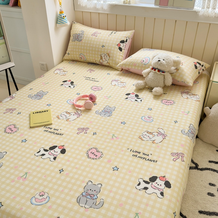 91家纺网 家纺一手货源 找家纺 典曼家纺 2025新款40支学生季卡通印花床单单床单床单单件 格子猫