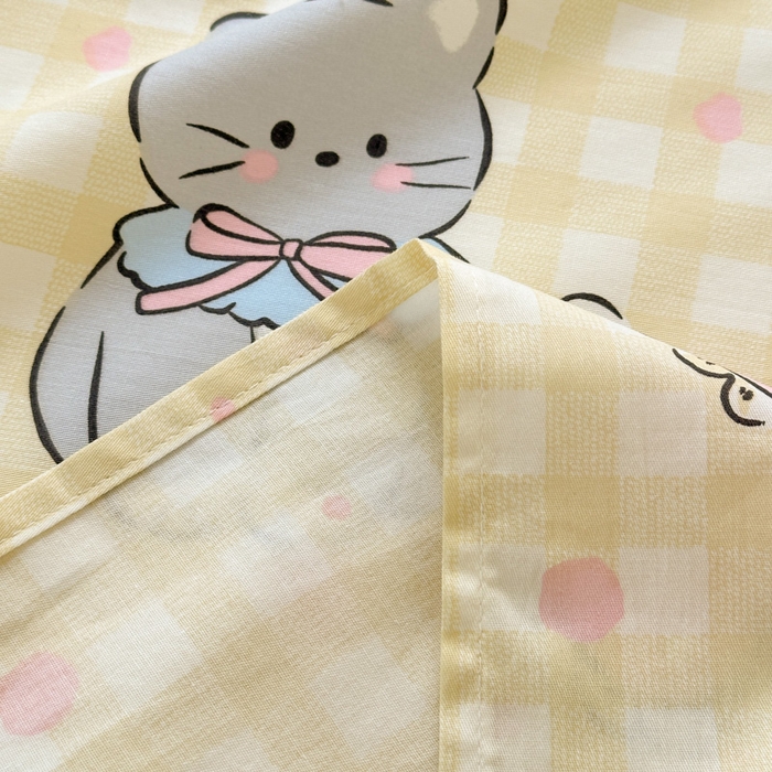 91家纺网 家纺一手货源 找家纺 典曼家纺 2025新款40支学生季卡通印花床单单床单床单单件 格子猫