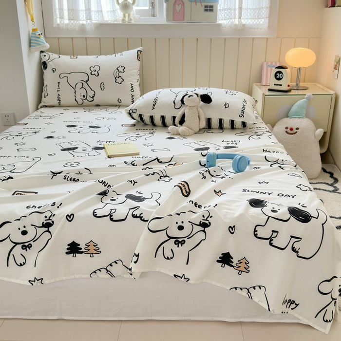 91家纺网 家纺一手货源 找家纺 典曼家纺 2025新款40支学生季卡通印花床单单床单床单单件 嗨皮狗