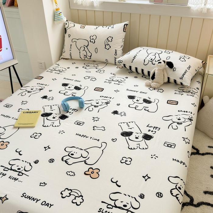 91家纺网 家纺一手货源 找家纺 典曼家纺 2025新款40支学生季卡通印花床单单床单床单单件 嗨皮狗