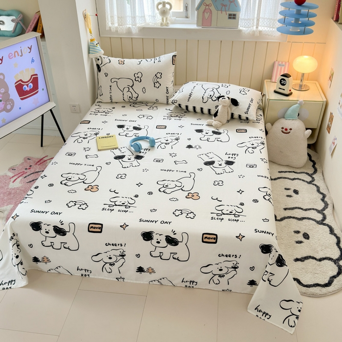 91家纺网 家纺一手货源 找家纺 典曼家纺 2025新款40支学生季卡通印花床单单床单床单单件 嗨皮狗