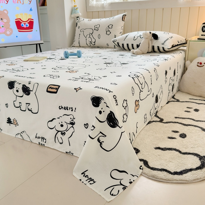 91家纺网 家纺一手货源 找家纺 典曼家纺 2025新款40支学生季卡通印花床单单床单床单单件 嗨皮狗