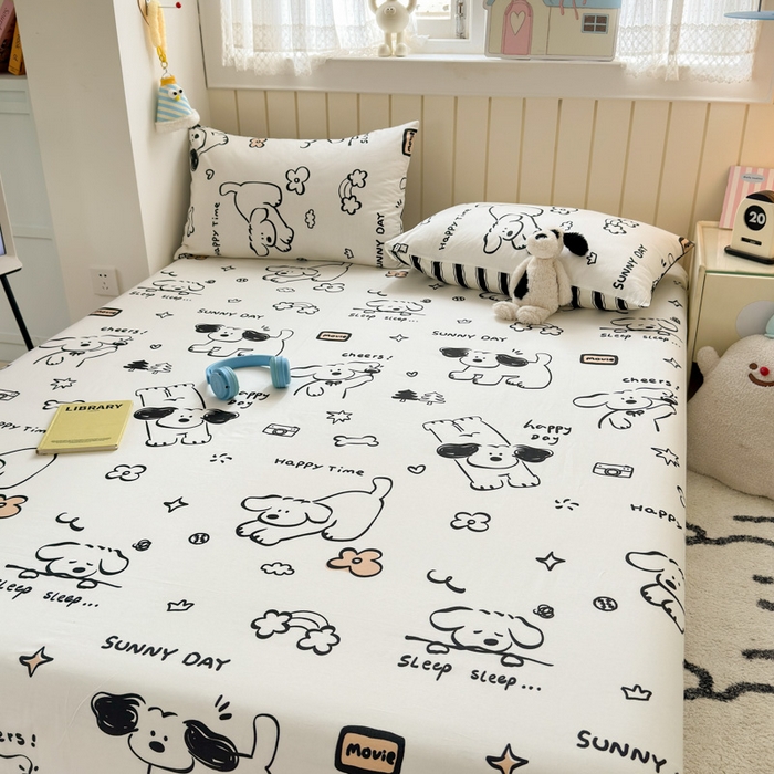 91家纺网 家纺一手货源 找家纺 典曼家纺 2025新款40支学生季卡通印花床单单床单床单单件 嗨皮狗