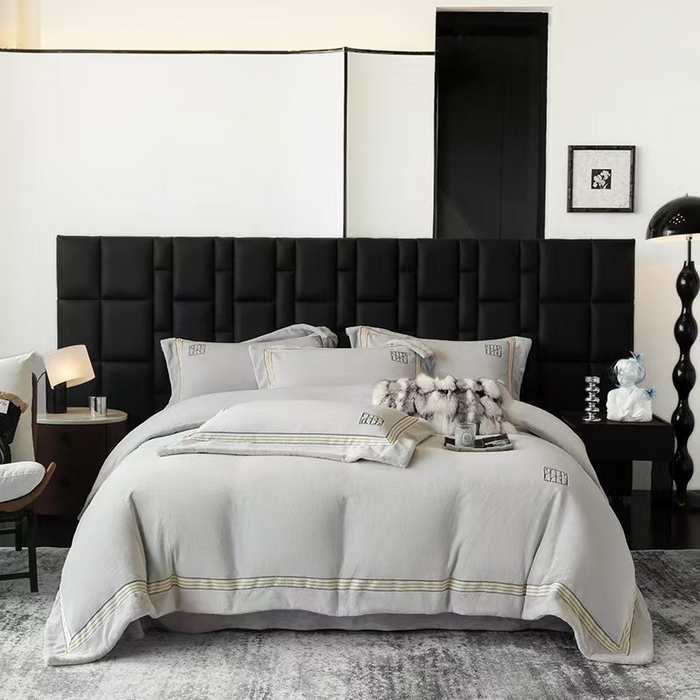 席之家  2025新款280克全消光刺绣牛奶绒四件套 艺术空间-奶咖