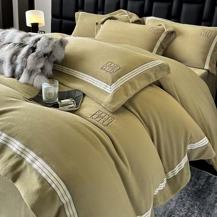 91家纺网 家纺一手货源 找家纺 席之家 席之家 2025新款280克全消光刺绣牛奶绒四件套 艺术空间-青柠绿