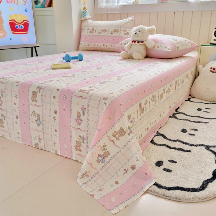 91家纺网 家纺一手货源 找家纺 典曼家纺 2025新款40支学生季卡通印花床单单床单床单单件 奶昔小熊