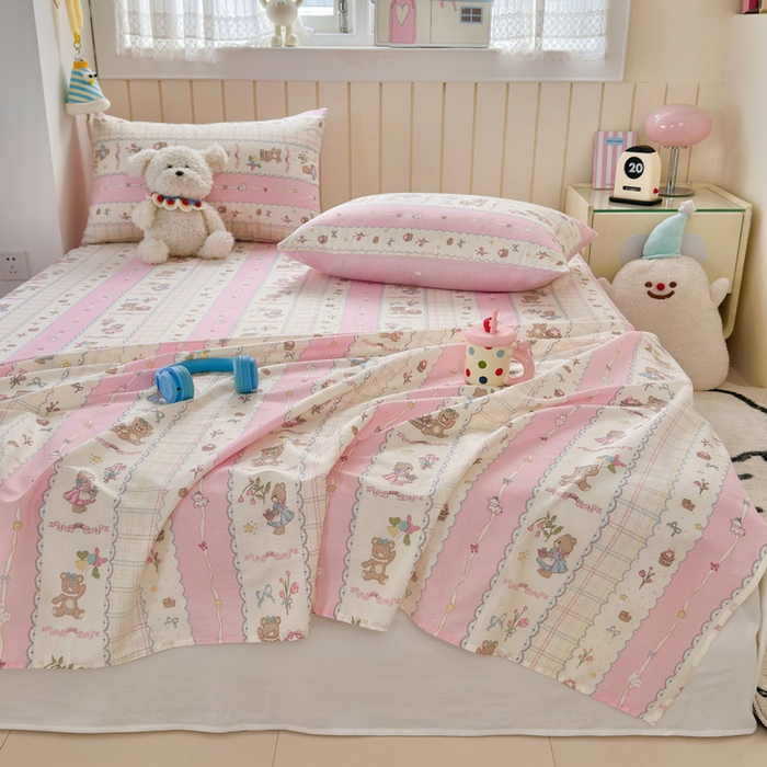 91家纺网 家纺一手货源 找家纺 典曼家纺 2025新款40支学生季卡通印花床单单床单床单单件 奶昔小熊