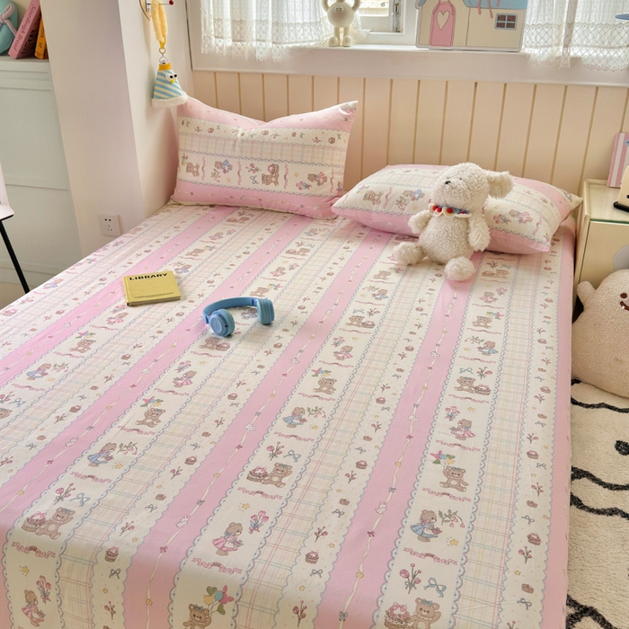 91家纺网 家纺一手货源 找家纺 典曼家纺 2025新款40支学生季卡通印花床单单床单床单单件 奶昔小熊