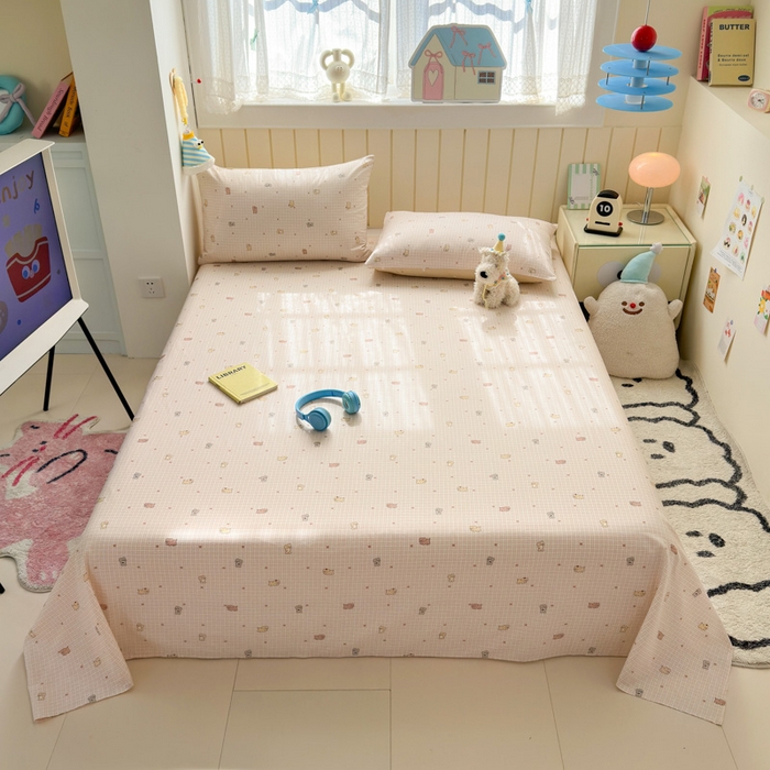 91家纺网 家纺一手货源 找家纺 典曼家纺 2025新款40支学生季卡通印花床单单床单床单单件 泡芙小象