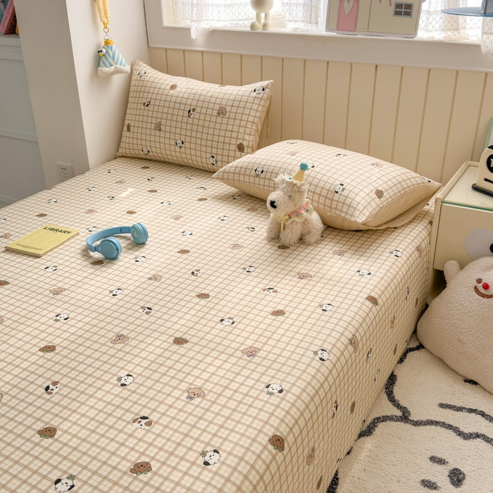 91家纺网 家纺一手货源 找家纺 典曼家纺 2025新款40支学生季卡通印花床单单床单床单单件 曲奇小狗