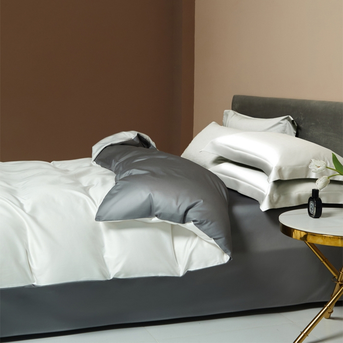 91家纺网 家纺一手货源 找家纺 柔觉家纺 柔系列A类100支单品被套 纯洁白-富贵灰
