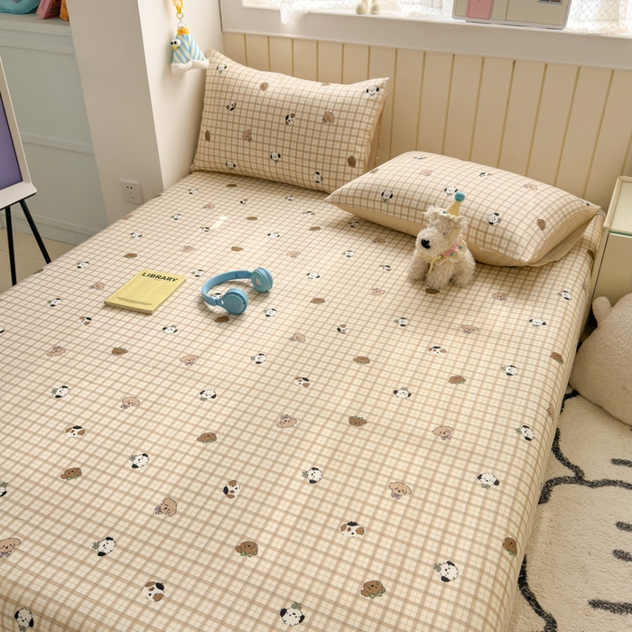 91家纺网 家纺一手货源 找家纺 典曼家纺 2025新款40支学生季卡通印花床单单床单床单单件 曲奇小狗