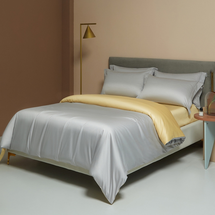 91家纺网 家纺一手货源 找家纺 柔觉家纺 柔系列A类100支单品被套 雅致银-柠檬黄