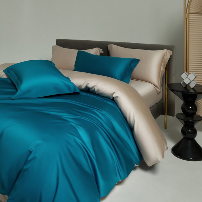 91家纺网 家纺一手货源 找家纺 柔觉家纺 柔系列A类100支单品被套 海港蓝-卡布其