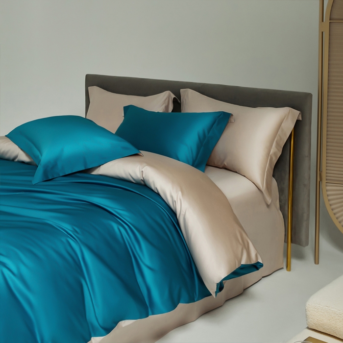 91家纺网 家纺一手货源 找家纺 柔觉家纺 柔系列A类100支单品被套 海港蓝-卡布其