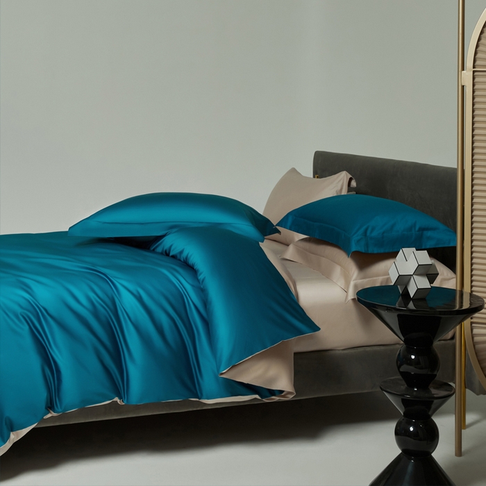 91家纺网 家纺一手货源 找家纺 柔觉家纺 柔系列A类100支单品被套 海港蓝-卡布其