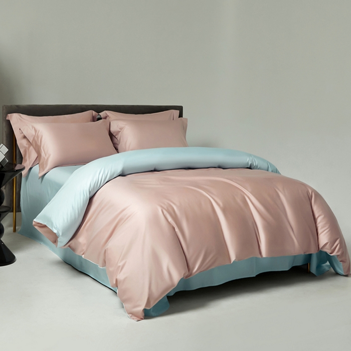 91家纺网 家纺一手货源 找家纺 柔觉家纺 柔系列A类100支单品被套 樱桃粉-远天蓝