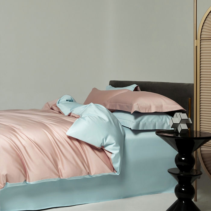 91家纺网 家纺一手货源 找家纺 柔觉家纺 柔系列A类100支单品被套 樱桃粉-远天蓝