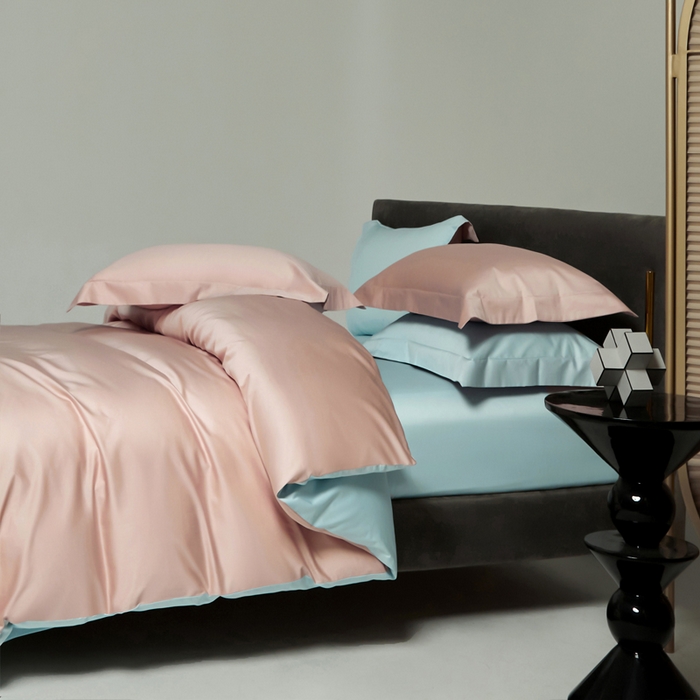 91家纺网 家纺一手货源 找家纺 柔觉家纺 柔系列A类100支单品被套 樱桃粉-远天蓝